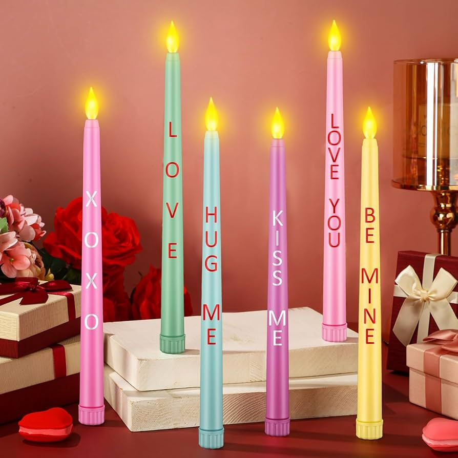 6 Pcs Valentine's Day Flameless Taper Candles 3D LED Candy Candles Love Flickering Candles with W... | Amazon (US)