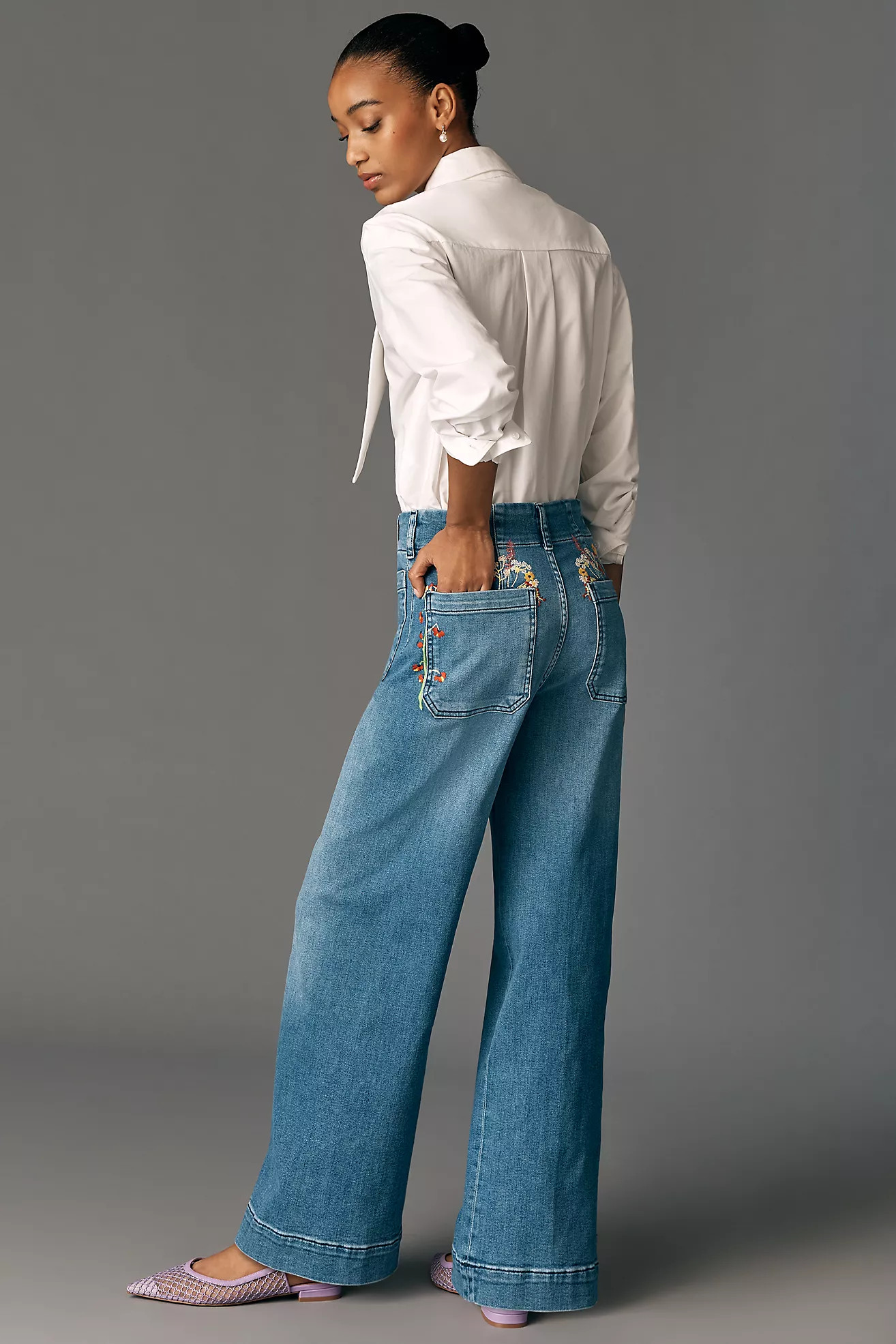 The Colette Full-Length Wide-Leg Embroidered Jeans by Maeve | Anthropologie (US)