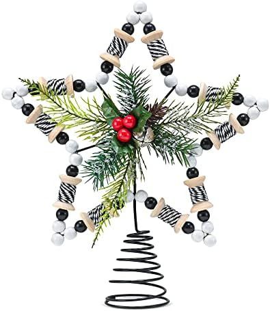 Ornativity Rattan Star Tree Topper – Christmas Farmhouse Rustic Tree Topper with Holly Mistleto... | Amazon (US)