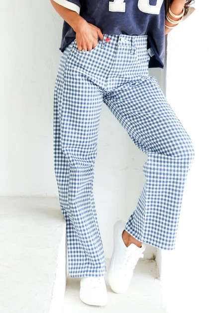 Just Black Navy Gingham Barrel Jean | The Willow Tree