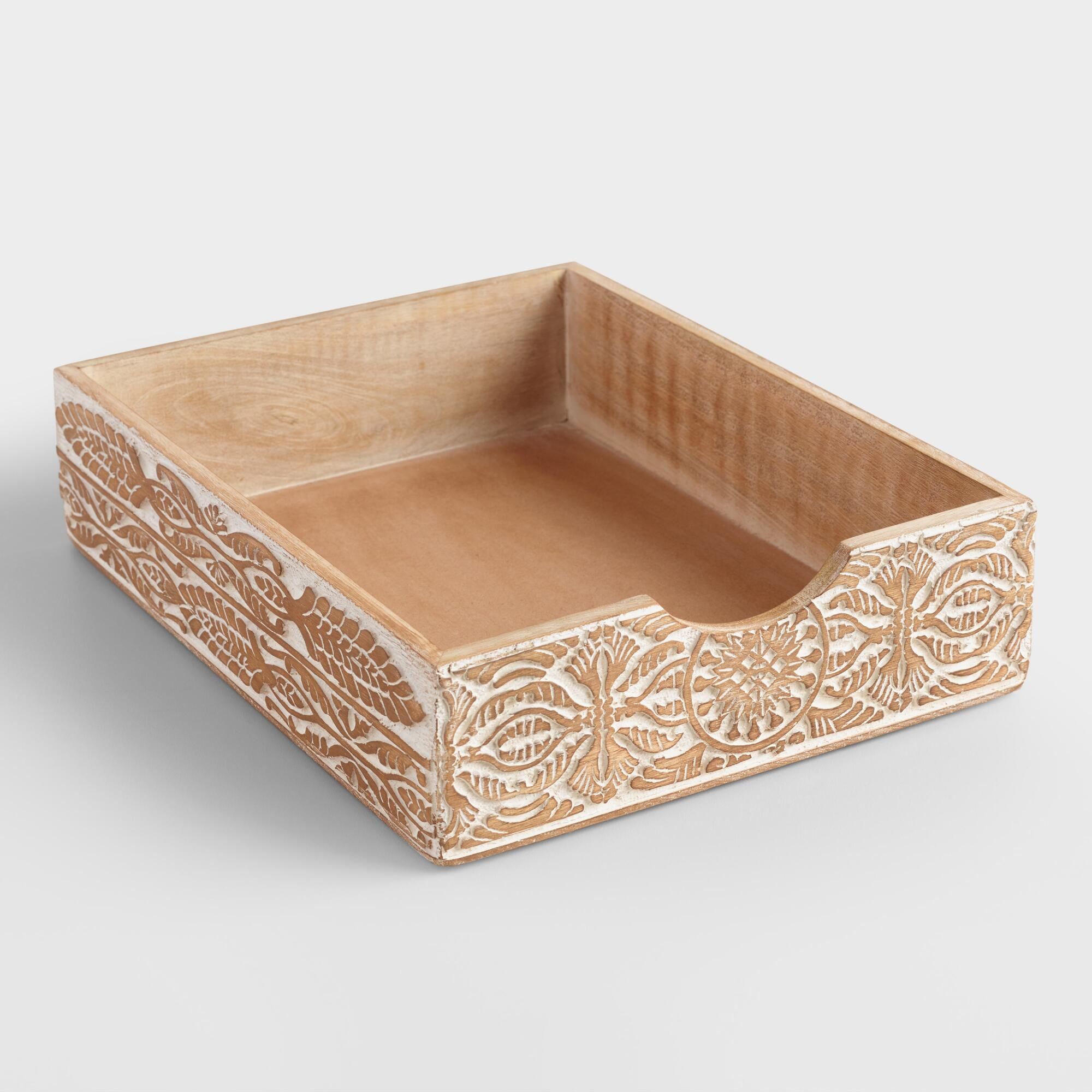 Hand-Carved Wood Gianna Paper Tray by World Market | World Market