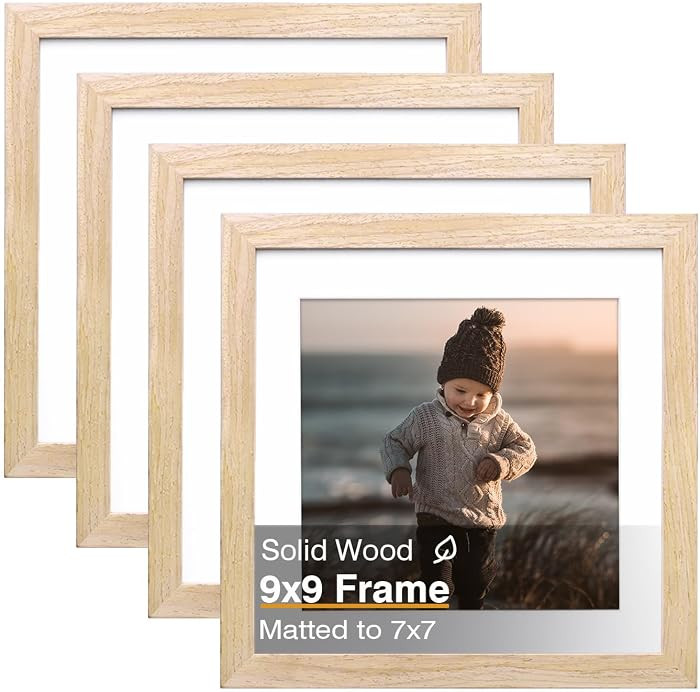 9x9 Picture Frame, Natural Square Solid Wood Frames for Pictures 6x6 with Mat or 9x9 without Mat,... | Amazon (US)