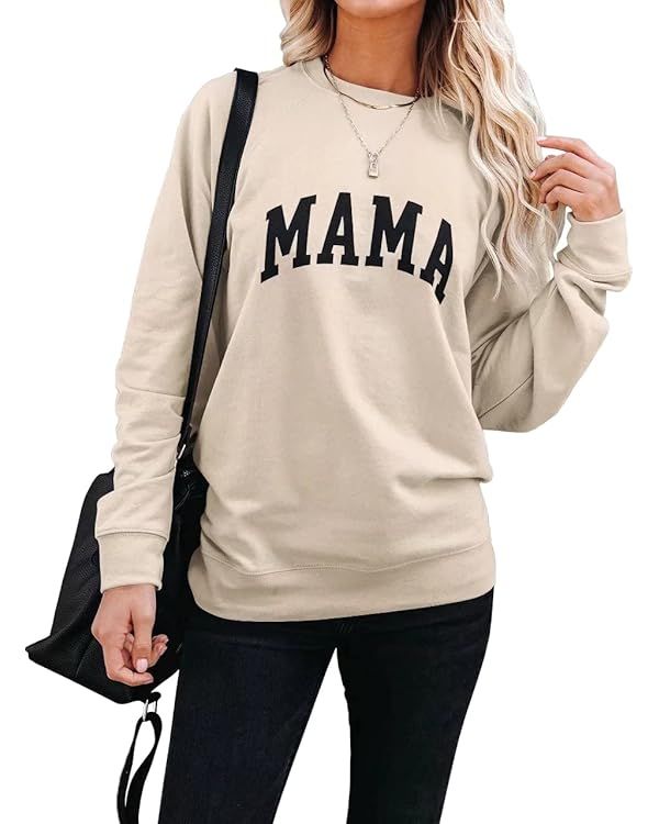 LEEDYA Women Long Sleeve Mama Sweatshirts Round Neck Pullover Loose Lightweight Blouse Tops | Amazon (US)