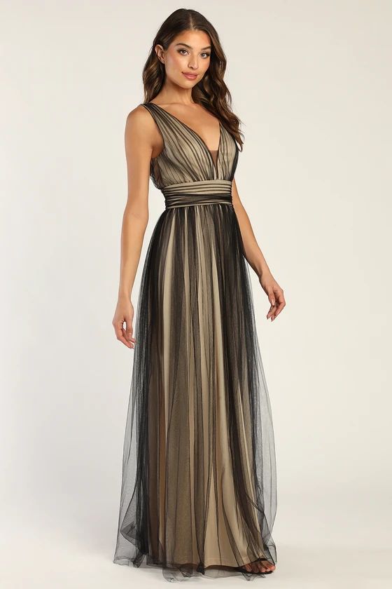 Precious Beauty Black and Beige Tulle Sleeveless Maxi Dress | Lulus (US)