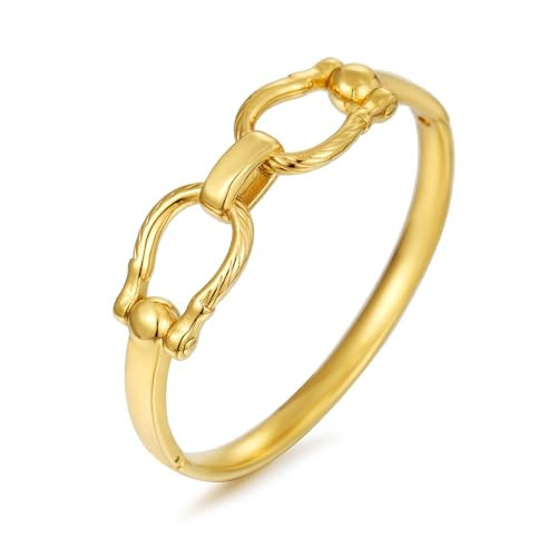 RAUCHBE Gold Link Bangle Bracelet for Women Horse Bit Bracelet Simple Thin Cuff Bangle Bracelet Jewelry | Amazon (US)