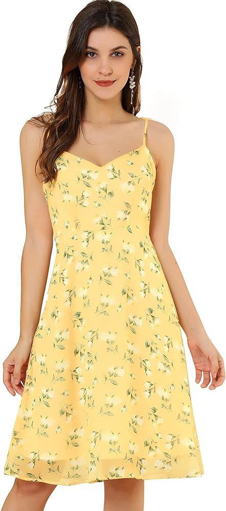 Allegra K Women's Floral Sundress Summer 2024 Tie Shoulder Smocked Spaghetti Strap Dress | Amazon (US)