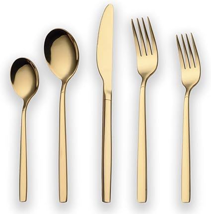 Berglander 20 Piece Titanium Gold Plated Stainless Steel Flatware Set, 20 Pieces Golden Silverwar... | Amazon (US)