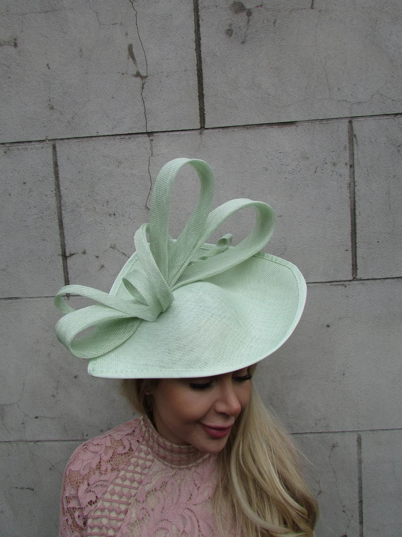 Large Light Mint Green Fascinator Hat Big Teardrop Hatinator Races Wedding Pale Green Headpiece S... | Etsy (US)