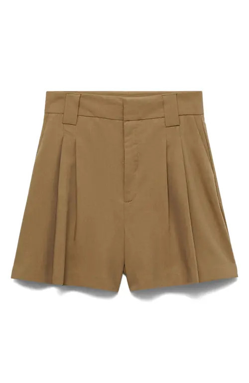 MANGO Pleated Bermuda Shorts in Khaki at Nordstrom, Size Small | Nordstrom