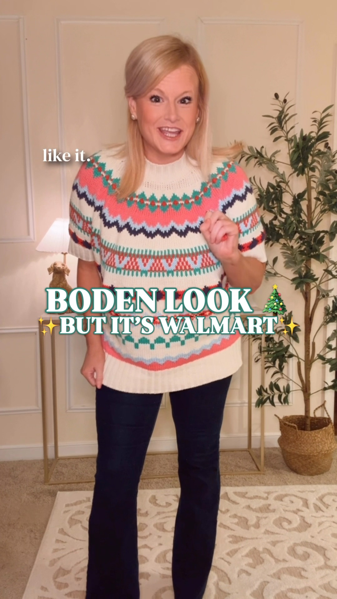 BODEN LOOK, WALMART PRICE TAG 💗

Respectfully, this Free Assembly Fair Isle sweater could sit right on the Boden website. The bold color combinations, chunky knit and classic pattern are exactly what I look for in their colorful sweaters. But I found this one on Walmart.

If you love preppy style with COLOR, this is your sweater. Pink, green and blue against the cream make even a simple jeans outfit feel fun. Wear it with dark denim now, corduroys for Thanksgiving or a skirt for holiday lunches. You don’t need to build a whole new outfit around it.

The knit is a substantial mid to heavy weight, and the fit is more generous than I expected. I’m wearing a large and love the room, but if you’re between sizes, know that this one runs a little big. No need to automatically size up for a cozy fit.

It comes in cream and navy, and there’s now a long sleeve version, too. I’ve linked the options below so you can get that colorful Boden Fair Isle look for less.

Fair Isle sweaters women, Boden look for less, Boden inspired sweater, colorful Fair Isle sweater, Free Assembly Fair Isle sweater, Walmart Fair Isle sweater, short sleeve sweater women, long sleeve Fair Isle sweater, cream Fair Isle sweater, navy Fair Isle sweater, chunky knit sweater, cotton blend sweater, preppy style, colorful preppy outfits, heritage prep, dopamine dressing, fall outfits women, winter outfits women, Thanksgiving outfits, holiday sweaters women, Christmas sweaters, teacher outfits, Walmart new arrivals, Free Assembly new arrivals, Walmart finds, Walmart style, look for less

#WalmartFinds #WalmartStyle #FreeAssembly #FairIsleSweater #PreppyStyle #LookForLess #LTKSeasonal #LTKStyleTip