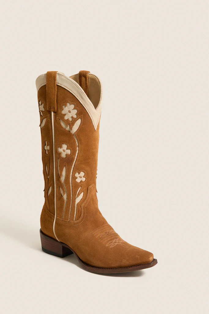 THE GREAT. x Stetson Tan Floral Suede Cowboy Boot | Tuckernuck (US)