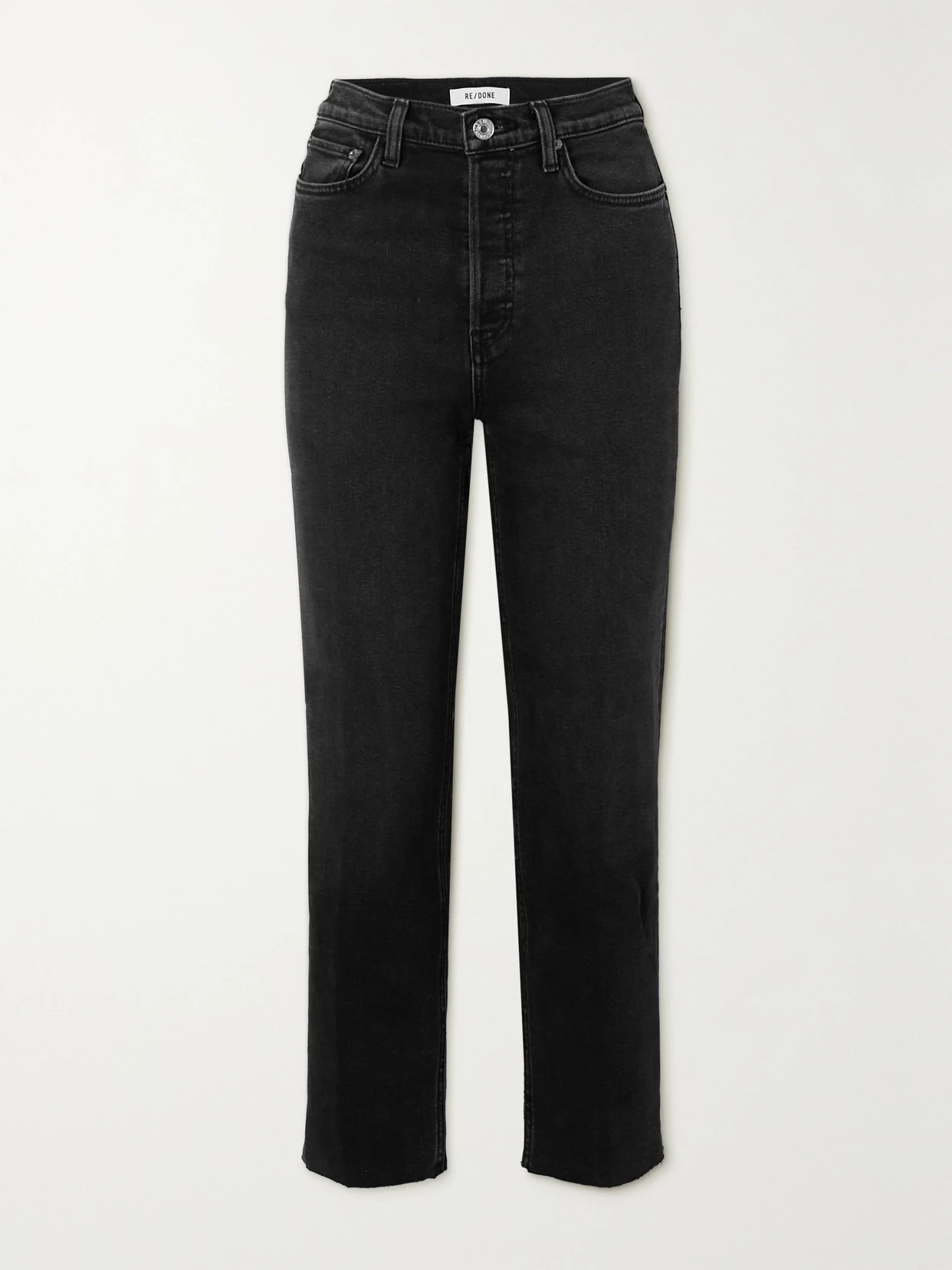 RE/DONE - 70s Stove Pipe Cropped Distressed High-rise Straight-leg Jeans - Black | NET-A-PORTER (US)