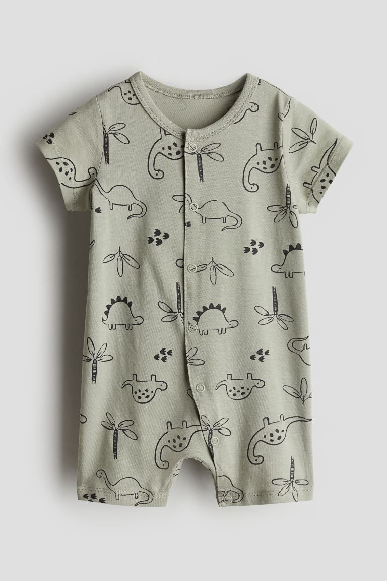 Cotton sleepsuit - Light khaki green/Dinosaurs - Kids | H&M GB | H&M (UK, MY, IN, SG, PH, TW, HK)