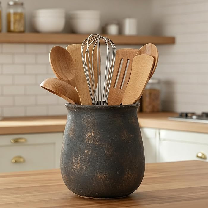 6.8" H Wide Mouth Large Capacity Rustic Utensil Holder for Kitchen Counter, Modern Farmhouse Cook... | Amazon (US)