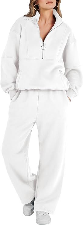 ANRABESS Women 2 Piece Outfits Sweatsuit Set 2023 Fall Oversized Half Zip Sweatshirt Wide Leg Swe... | Amazon (US)