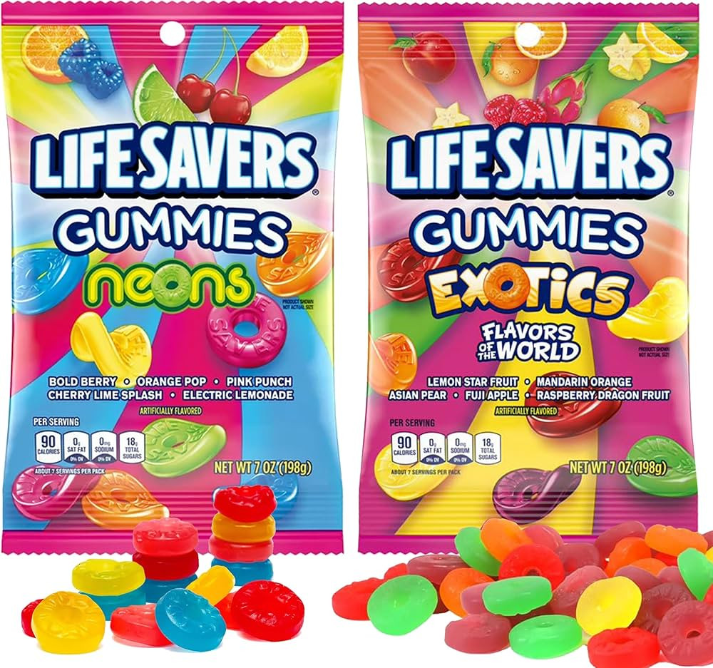 Lifesaver Gummies Neons and Exotics, Pack of 2 (1 of each), 7 oz - Gummy Candy, Chewy Candy, Life... | Amazon (US)
