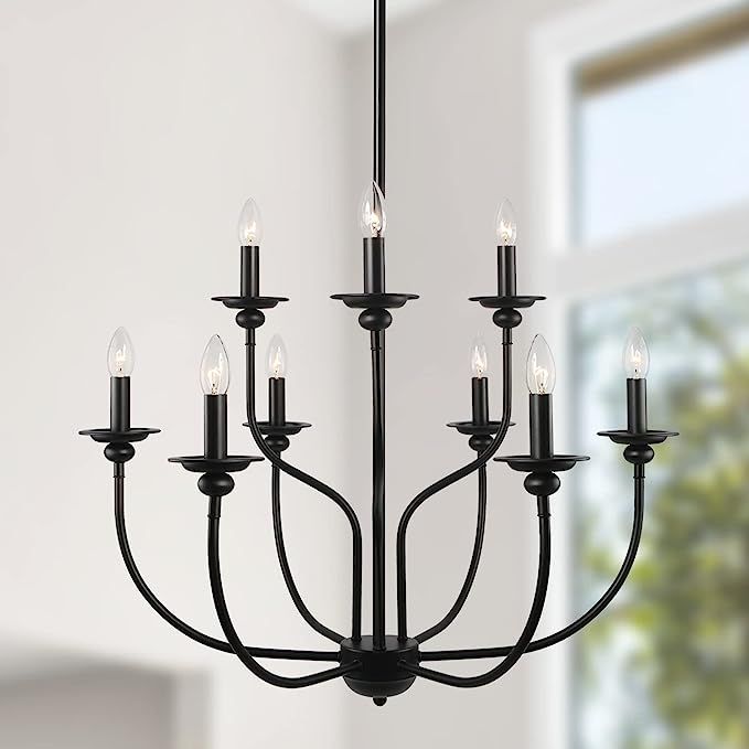 PHOSANT LIGHTING Black Farmhouse Chandelier, 2-Tier 9-Light Candle French Country Chandelier Ligh... | Amazon (US)