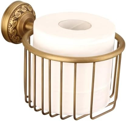Vintage Wall-Mounted Toilet Paper Holder with Wire Basket Design, Antique Brass, Wall-Mounted Bat... | Amazon (US)