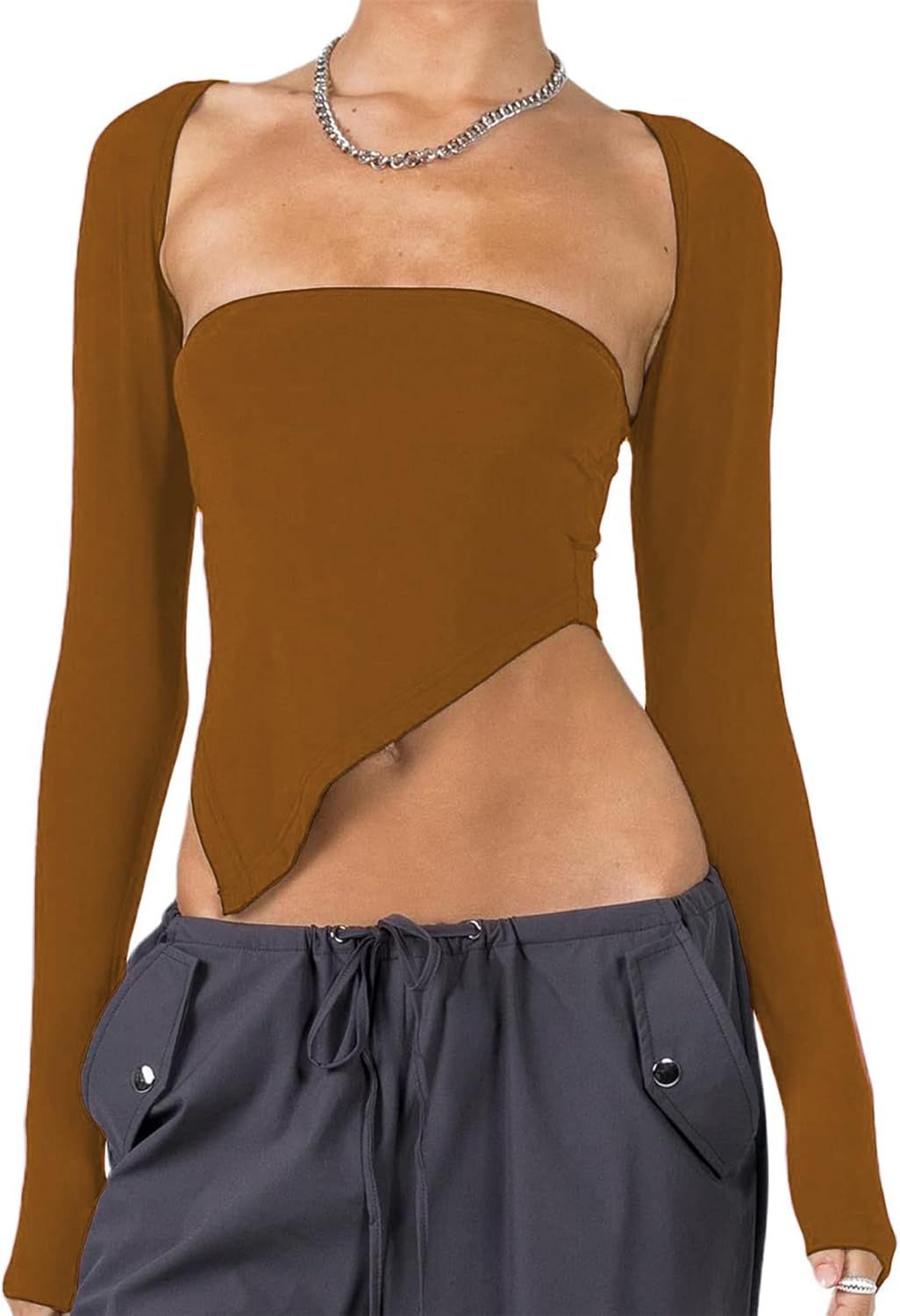 SOFIA'S CHOICE Bolero Top for Women Asymmetrical Hem Sexy Long Sleeve T Shirt | Amazon (US)