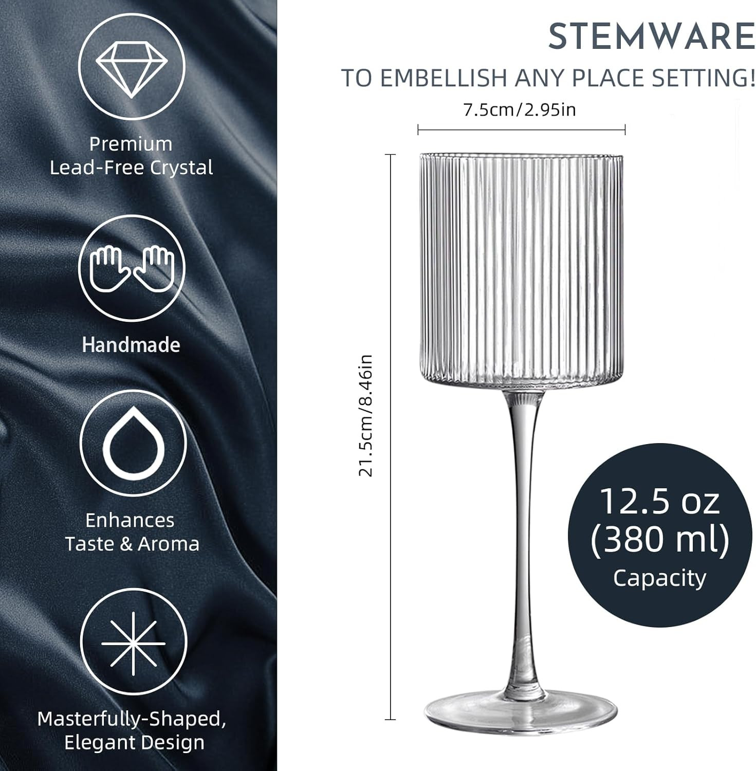 INSETLAN Square Wine Glasses Set of 4, Elegant Ribbed Design Wine Glasses 12.5oz, Long Stem Uniqu... | Amazon (US)