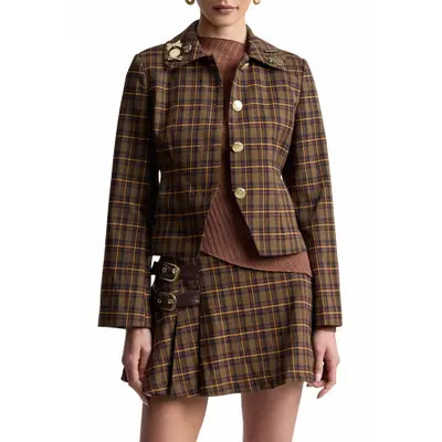 Avec Les Filles Plaid Slim Jacket in Retro Plaid at Nordstrom, Size Medium | Nordstrom