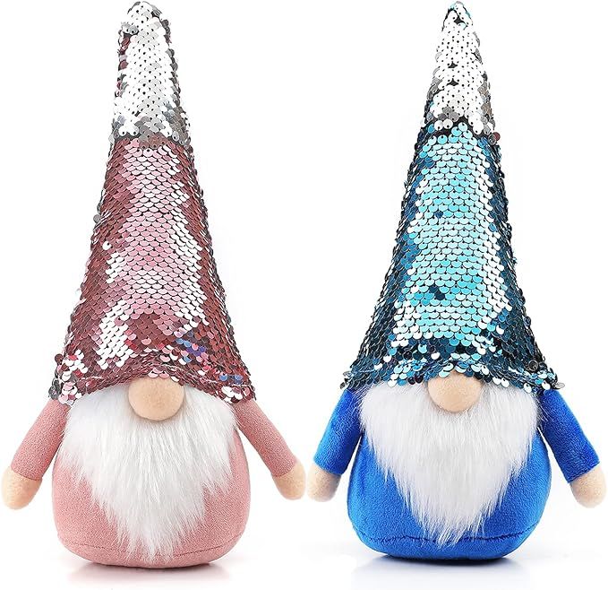 Christmas Gnomes Decorations - Flip Sequins Sparkle Blue Pink Gnomes 2pcs - Gnomes Decorations fo... | Amazon (US)