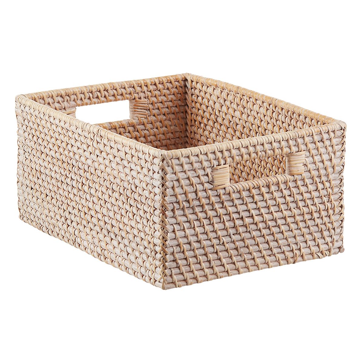 Large Rattan Bin w/ Handles Whitewash | The Container Store
