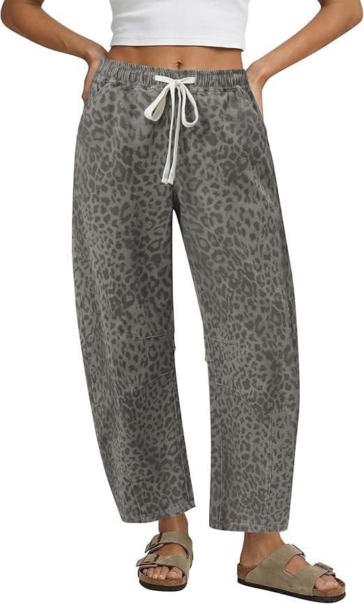 GRAPENT Barrel Jeans for Women Trendy High Waisted Pull On Wide Leg Cropped Leopard Cheetah Print... | Amazon (US)