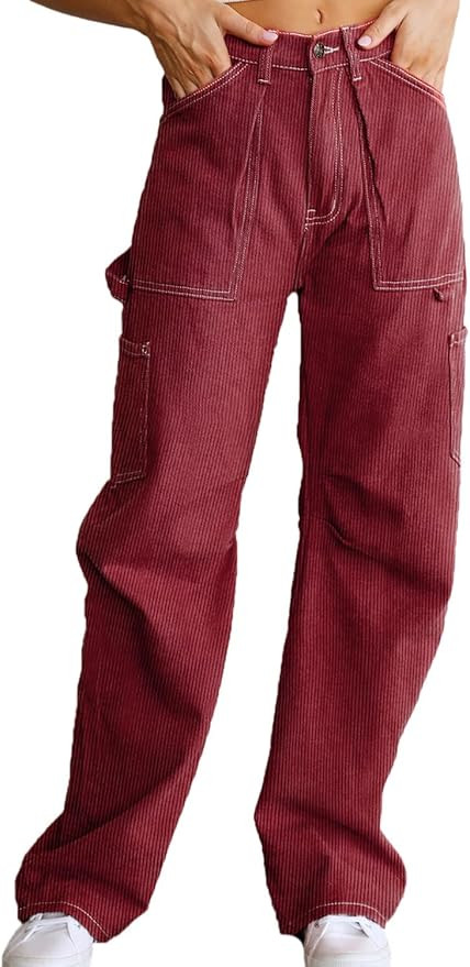 Dokotoo Cargo Long Pants Women 2024 Wide Leg High Waisted with Pockets Casual Pants | Amazon (US)