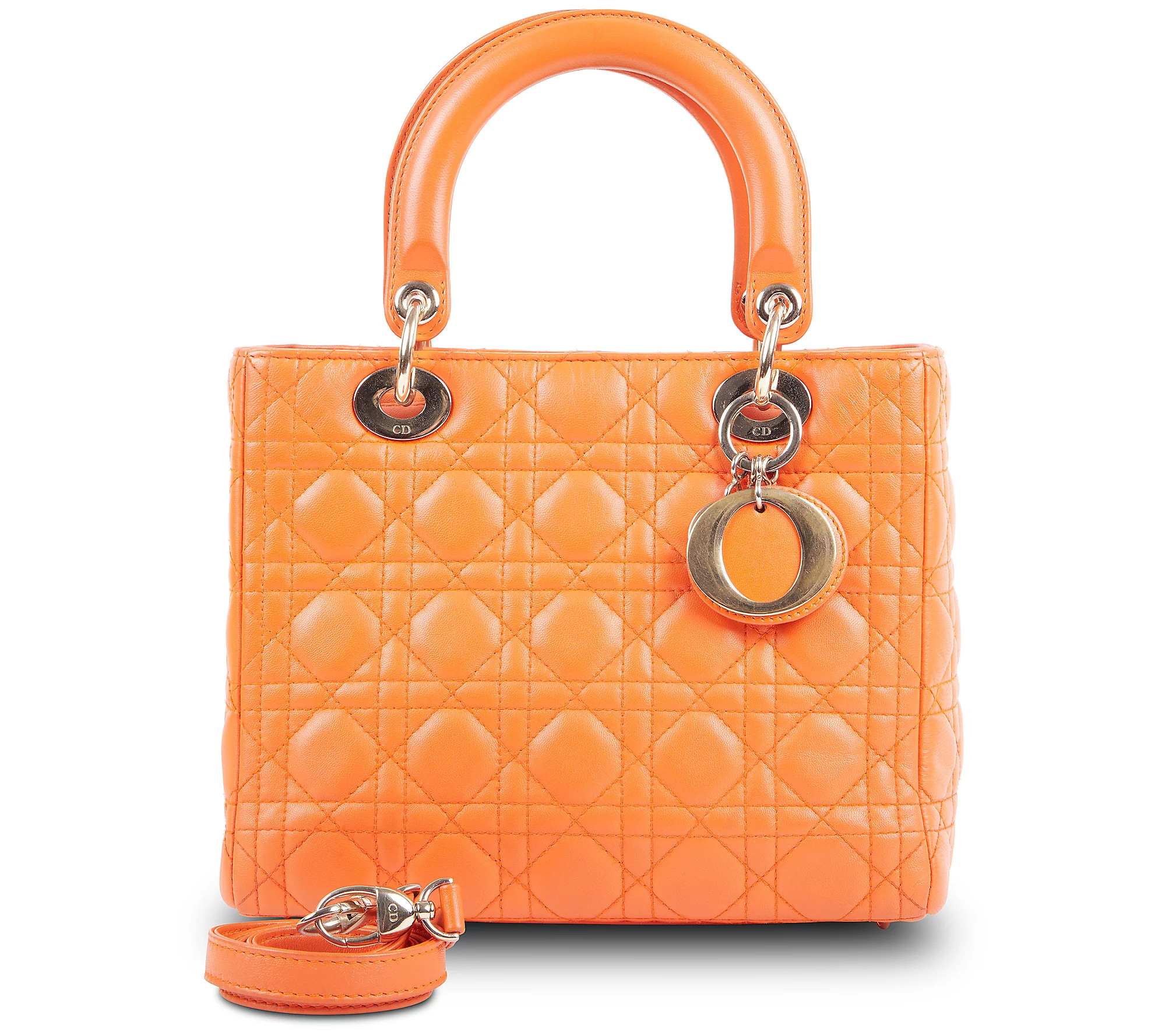 Pre-Owned Dior Cannage Small Lady Dior GHW, Ora nge | QVC