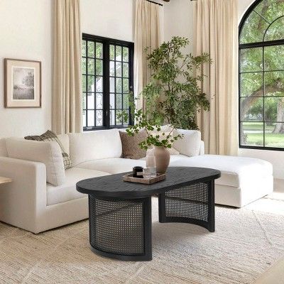 Aodai 48 Oval Rectangle Coffee Table,Breathable Rattan Double Pedestal Legs with 48 Inch Coffee T... | Target