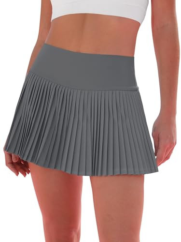 Eayouko Pleated Tennis Skirt for Women with Shorts Women's Skirts High Waisted Golf Skirts Workout Athletic Skort Skorts Grey | Amazon (US)