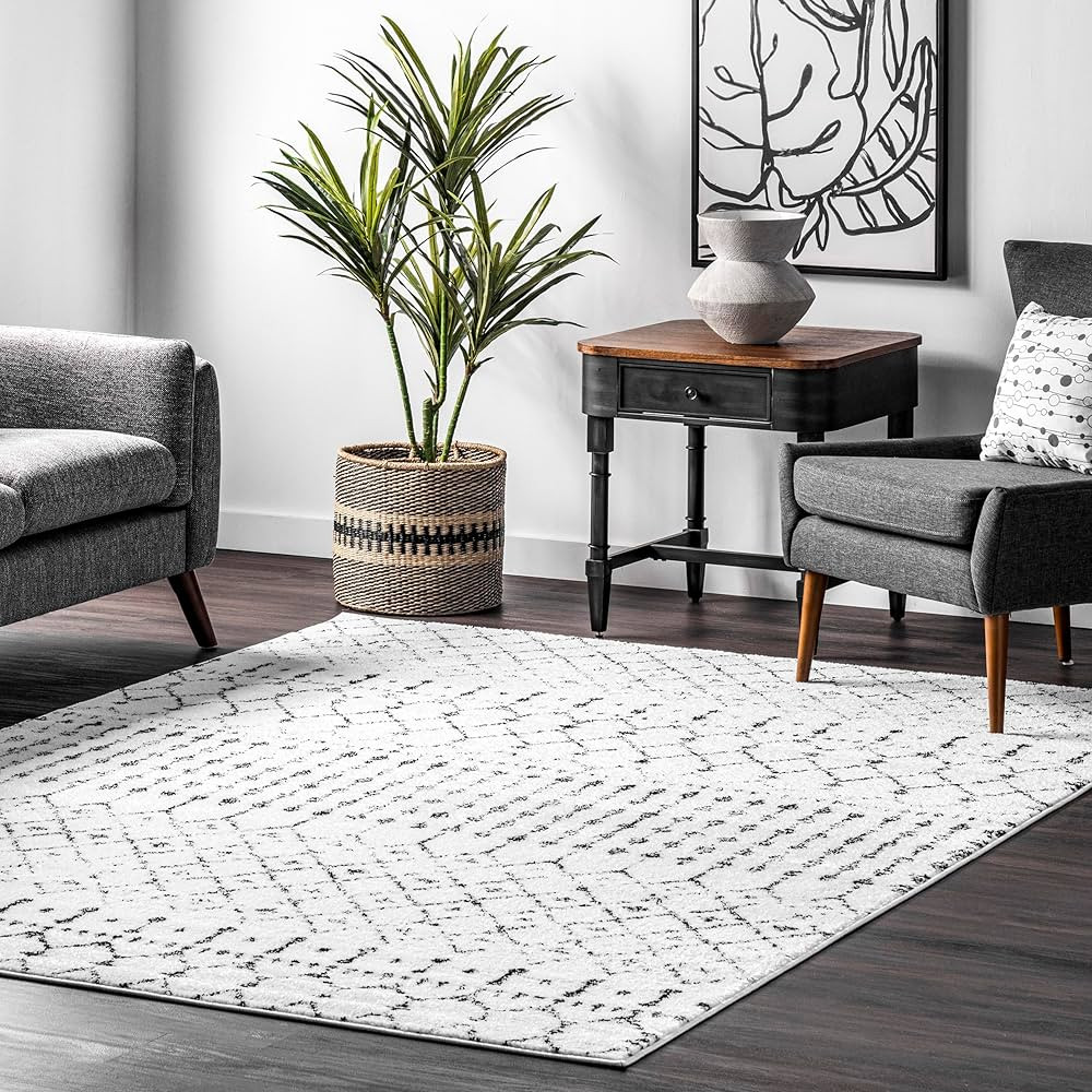 nuLOOM 5x7 Moroccan Blythe Area Rug, White and Black, Faded Bohemian Design, Stain Resistant, For... | Amazon (US)