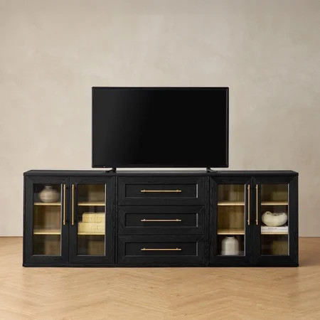 Mopio Blake 3 Piece Entertainment Center with Storage, Modern Farmhouse Modular Storage Cabinet Dresser TV Stand for up to 65" TVs, Side Display Case, Media Console Cabinet, Living Room (Black) | Walmart (US)