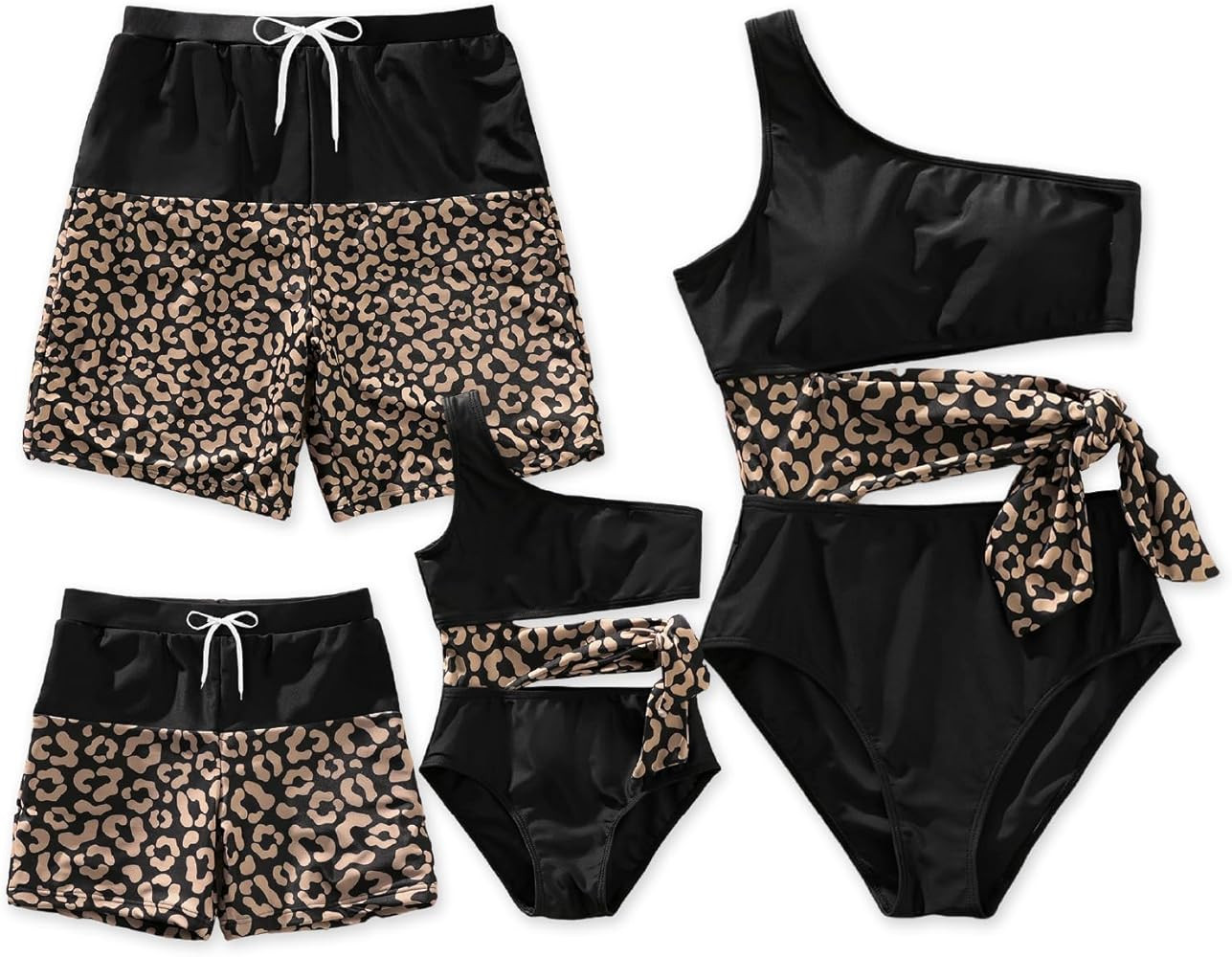 PATPAT Family Matching Swimsuits Mommy and Me One Shoulder Cutout Colorblock Bathing Suits One Pi... | Amazon (US)