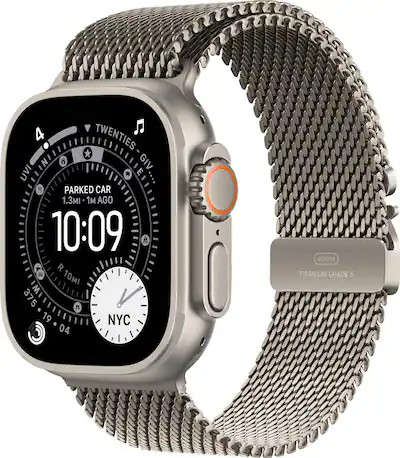 Apple Watch Ultra 3 (GPS+Cellular) 49mm Titanium Case with Titanium Milanese Loop - Medium - N... | Best Buy U.S.