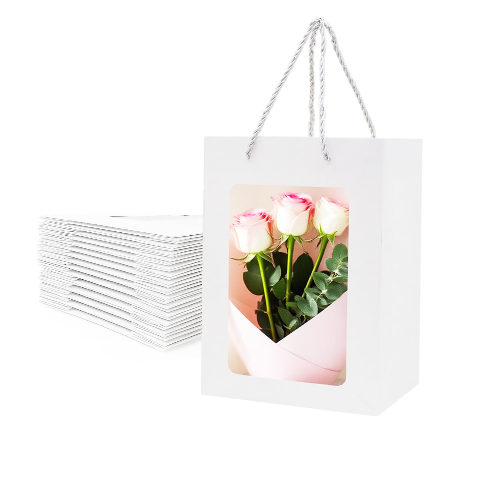 FUGOCOOG 12 Pcs Gift Kraft Paper Bags with Transparent Clear Window 9.8"x7"x5" Party Favor Bags w... | Amazon (US)