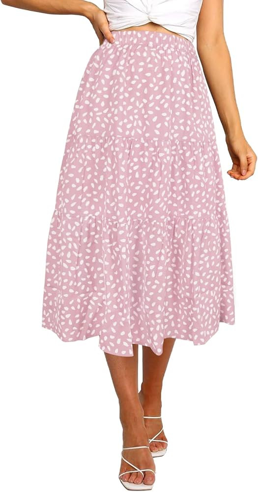 MEROKEETY Women's Boho Leopard Print Skirt Pleated A-Line Swing Midi Skirts | Amazon (US)