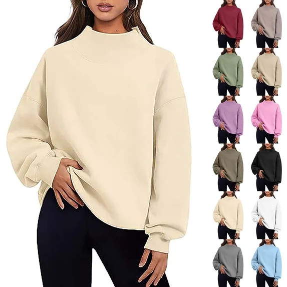 Sevevn Women Mock Neck Sweatshirt Long Sleeve Pullover Casual Loose Fit Fleece Tops Soft Comfy Fa... | Walmart (US)