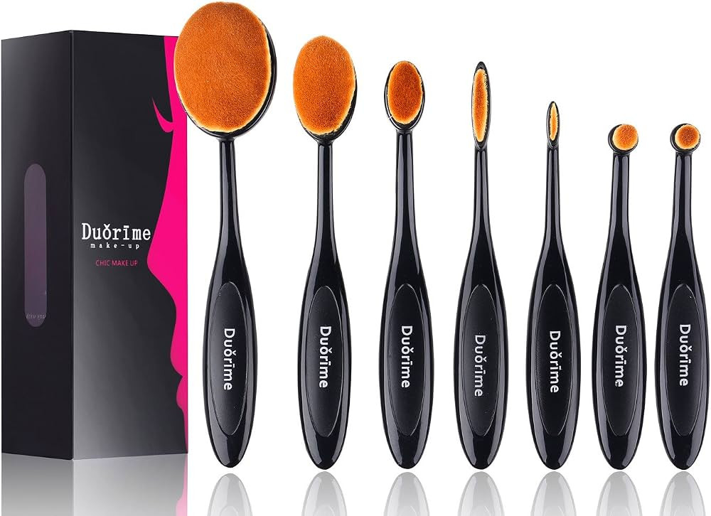 Duorime New 7pcs Black Oval Toothbrush Makeup Brush Set Cream Contour Powder Concealer Foundation... | Amazon (US)