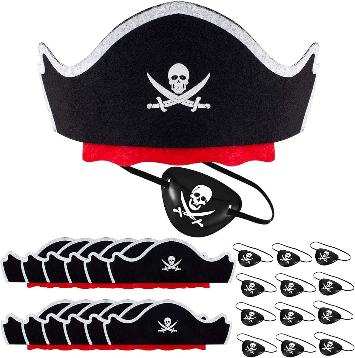 Skull Print Pirate Hat Eye Patches Set Caribbean Pirate Party Cosplay Halloween | Amazon (US)