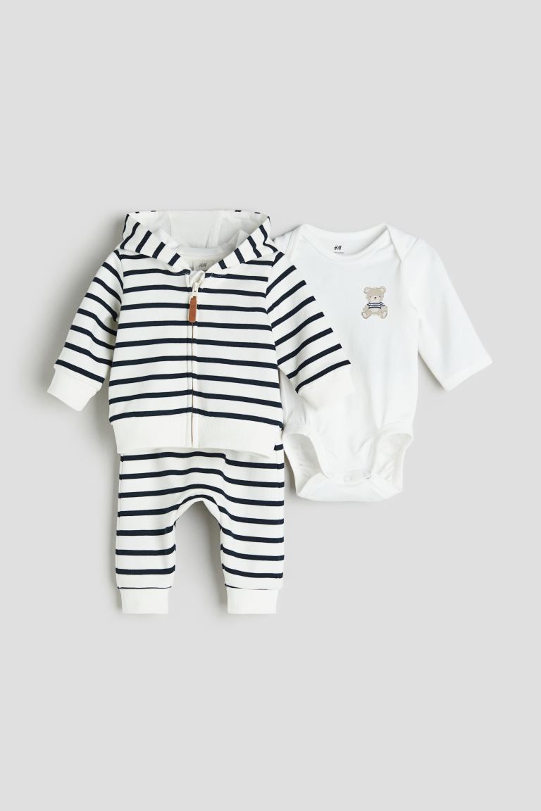 3-piece Cotton Set - White/blue striped - Kids | H&M US | H&M (US + CA)
