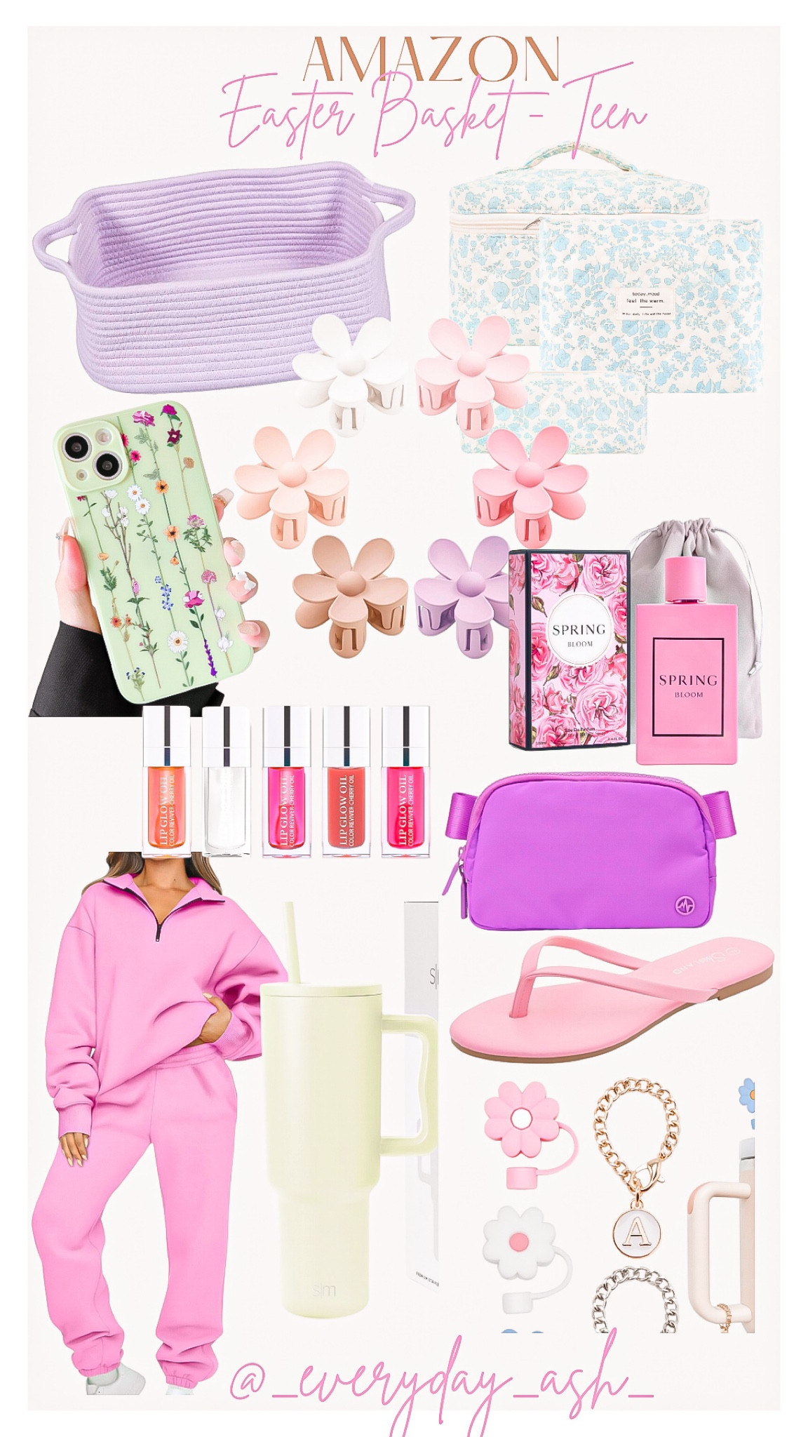 Easter basket - teen girl 🐰💗

Gifts for her, Amazon finds, purple basket, hair clips, flower hair clips, gift guide, makeup bag, phone case, Amazon must haves, womens perfume, lip gloss, belt bag, flip flops, women’s shoes, tumbler accessories, pink lounge set, two piece set, spring fashion, light green tumbler, simple modern , makeup finds 

#LTKfindsunder50 #LTKSeasonal #LTKstyletip