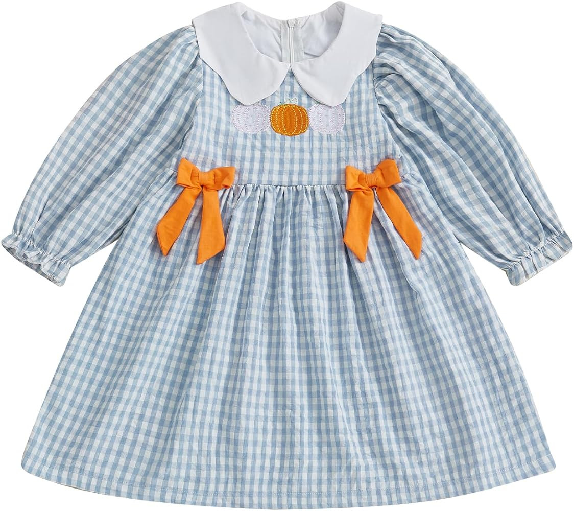Little Kids Toddler Girl Halloween Outfits Clothes Pumpkin Embroidery Long Sleeve Plaid Fall Smoc... | Amazon (US)