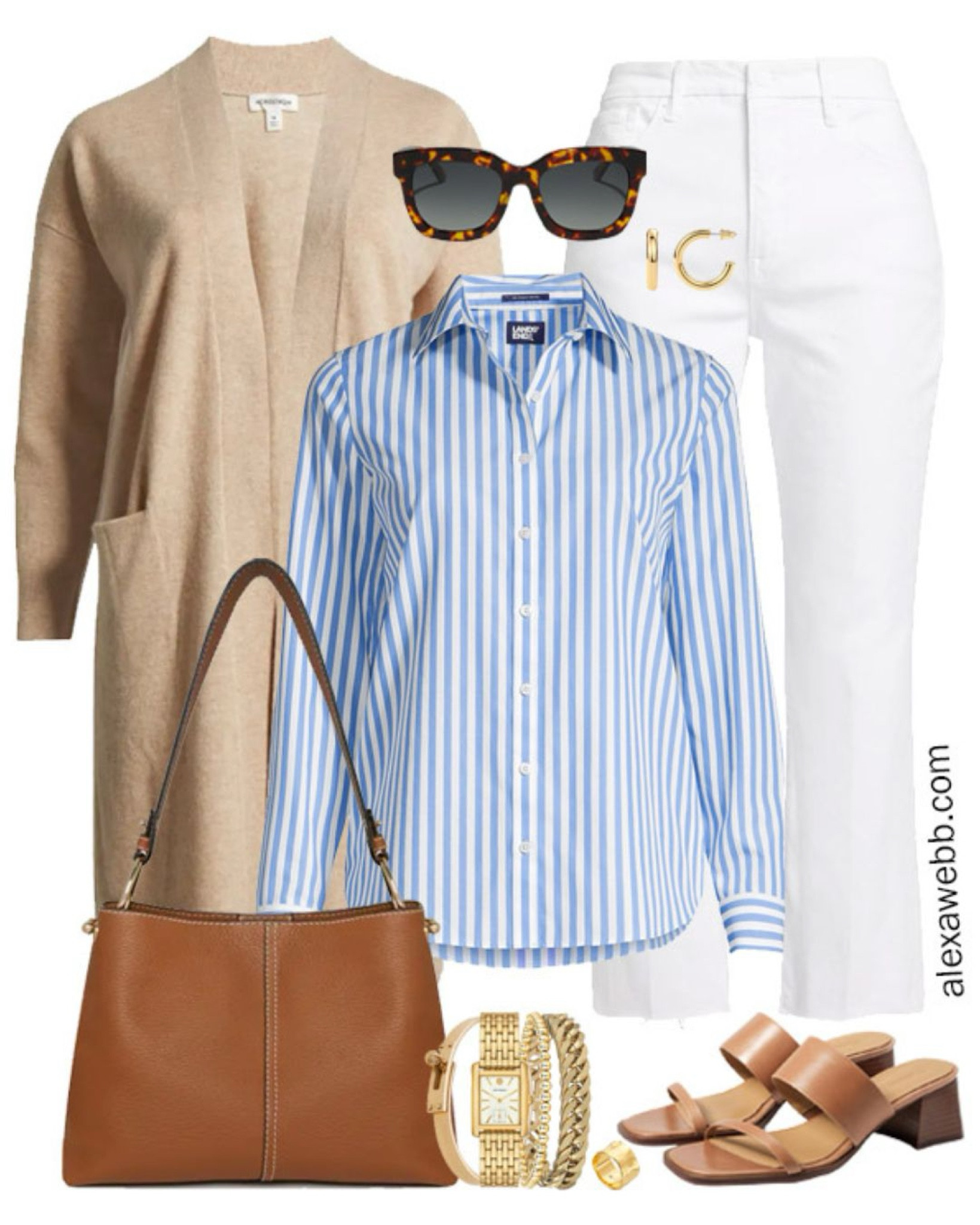 Plus Size Stripe Shirt Outfits - A plus size casual summer outfit idea with a blue and white striped shirt, white denim jeans, and a duster cardigan. Alexa Webb

#LTKSeasonal #LTKStyleTip #LTKPlusSize