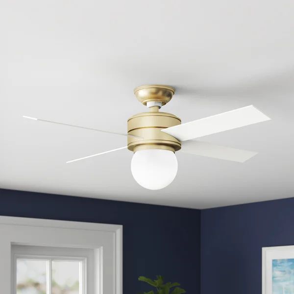 52" Hepburn 4 - Blade Standard Ceiling Fan with Wall Control and Light Kit Included | Wayfair Professional
