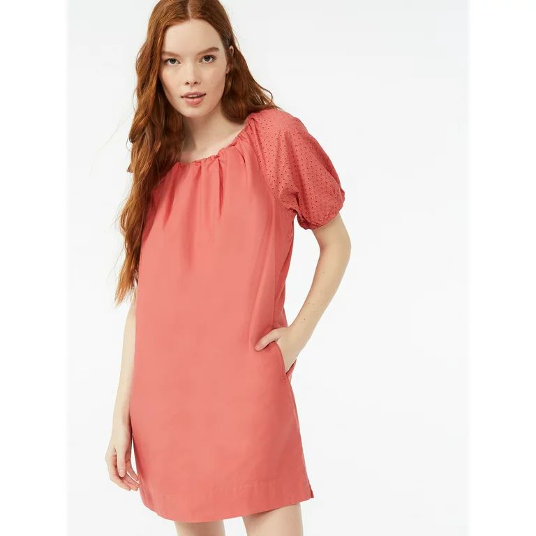 Free Assembly Women's Pleated Blouson Dress with Short Sleeves | Walmart (US)