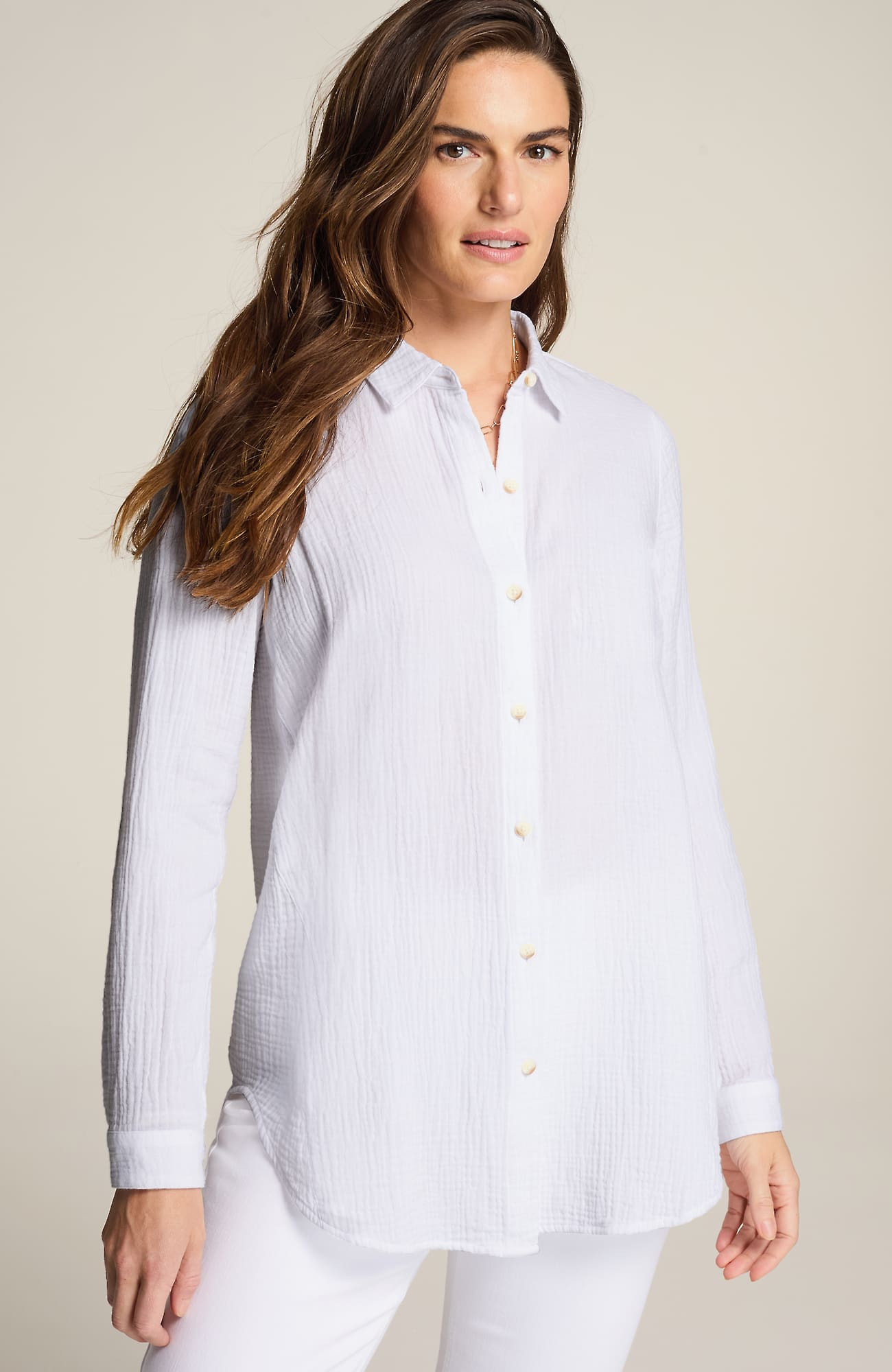 Women's Petite Cotton-Gauze Button-Front Tunic (White) (Size: XSP) J. Jill | J. Jill