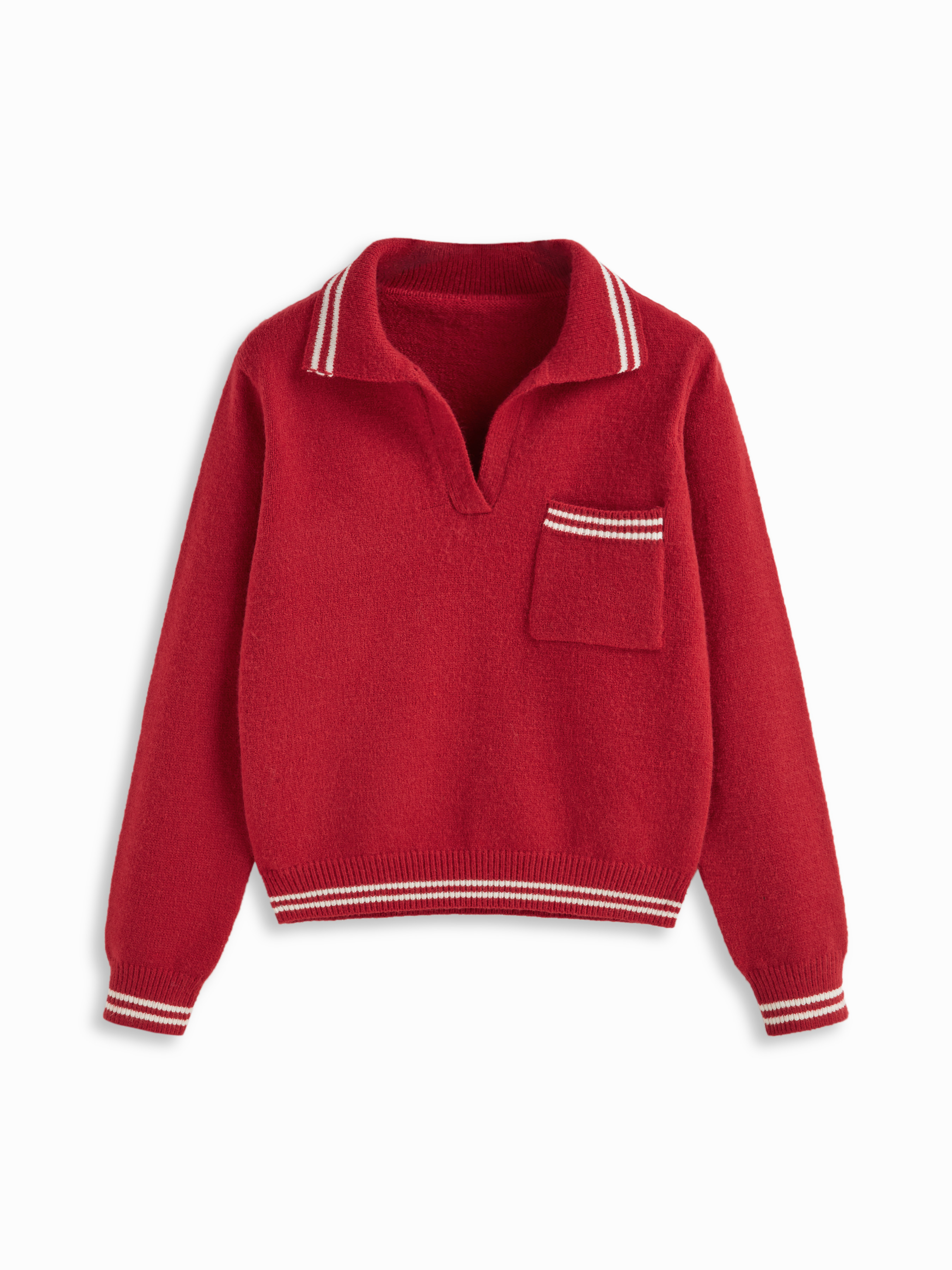 Knit Fabric Knit Collar V-neck Long Sleeve Contrasting Binding Oversized Top For Daily Casual | Cider