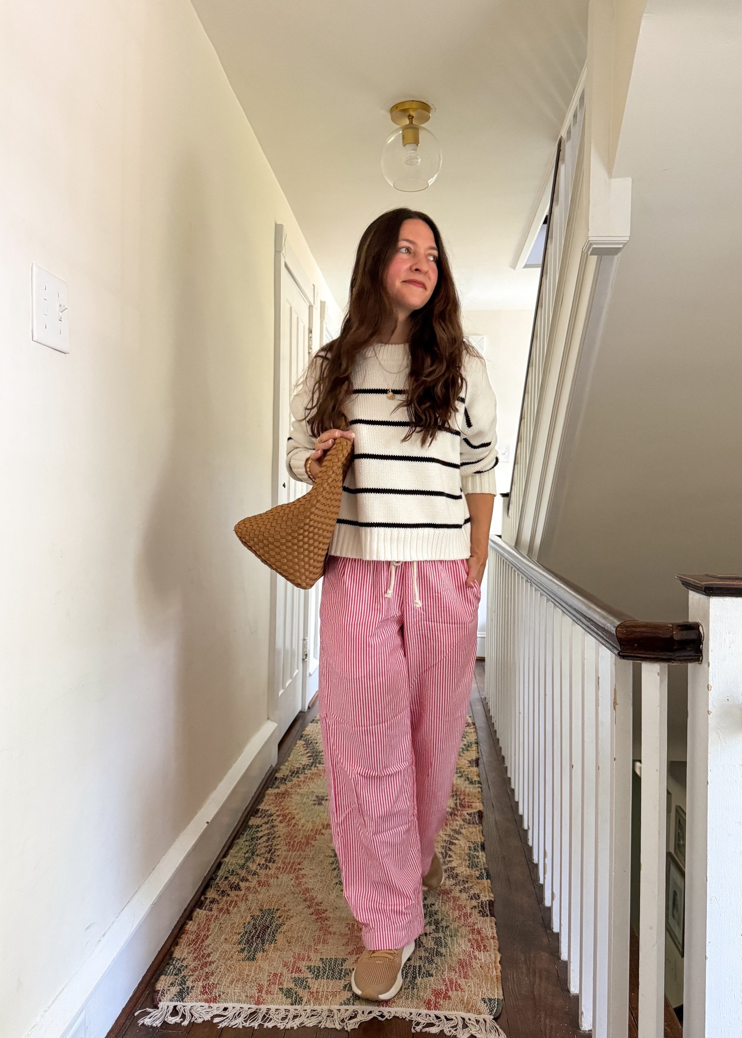 GRWM: Classic & cozy fall look featuring striped poplin pants & a striped cotton sweater! Perfect for a  school event & or travel day! Cute & comfortable FTW! 

#LTKSeasonal #LTKStyleTip #LTKFindsUnder100